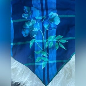 Vera Neumann Vintage Blue and Green Floral Silk Scarf ca. 1960s